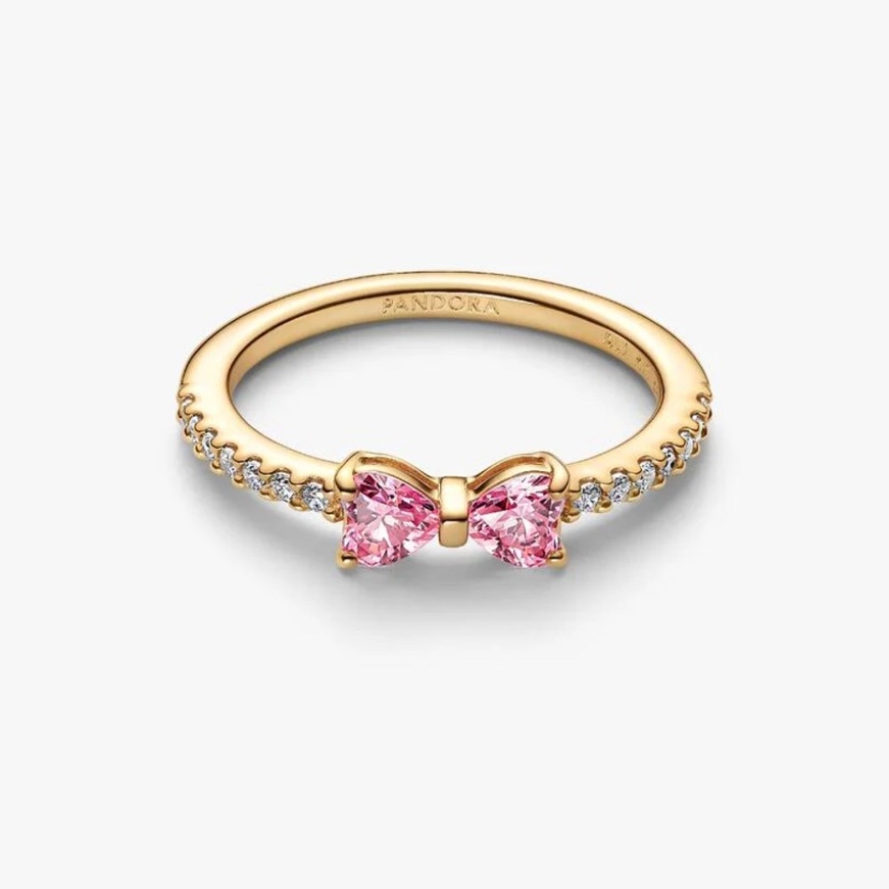 Pandora Gold Ring with Pink Gem Bow
